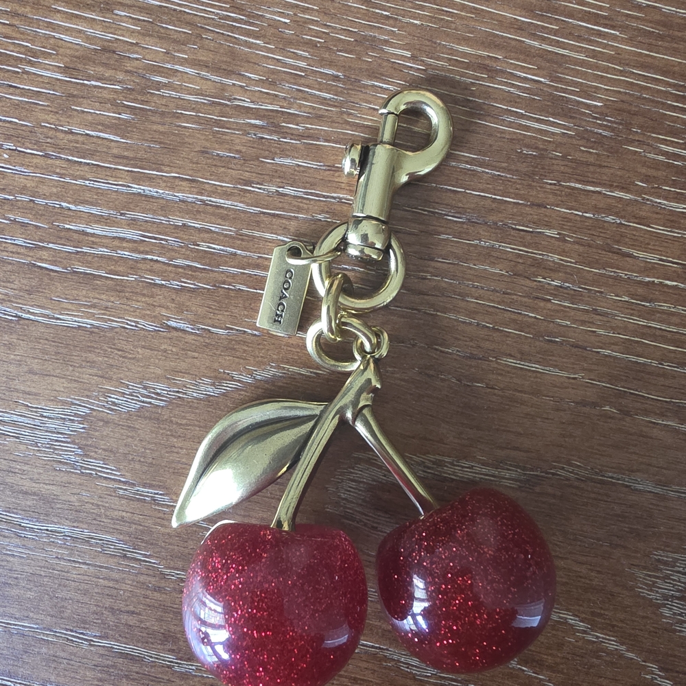 Coach Gold and Red Cherry Keychain